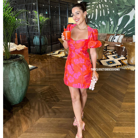 ZARA Open Back Mini Dress Puff Sleeve Fuchsia NWT - Picture 13 of 16